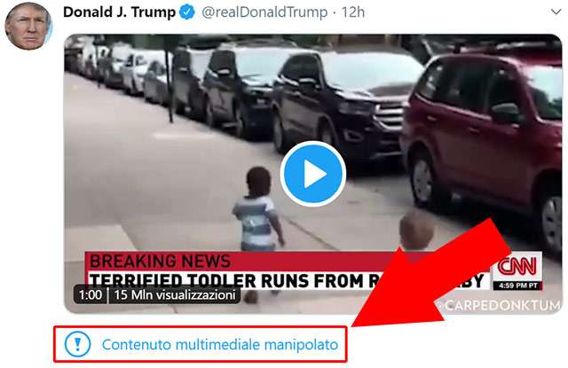 Il post di Trump su Twitter etichettato come manipolato