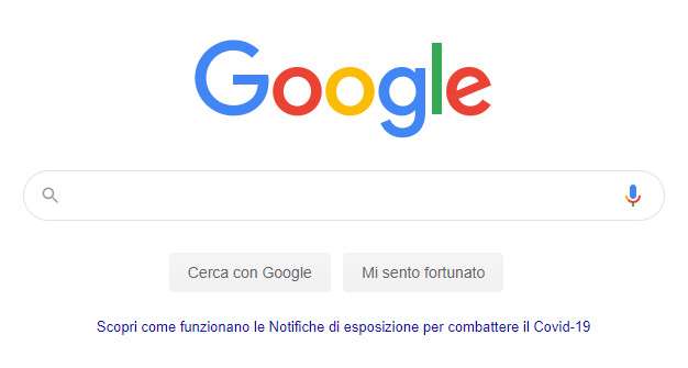 Immuni sulla homepage di Google Italia