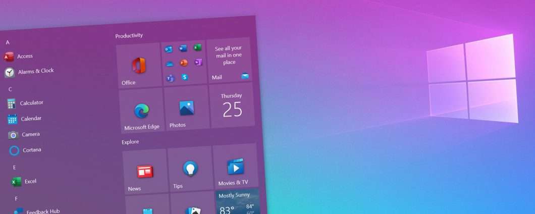 Windows 10: il nuovo menu Start con l'update 21H1?