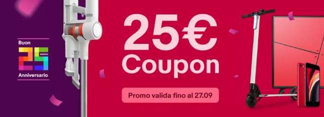 eBay, coupon da 25 euro