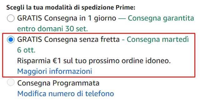 La Consegna senza Fretta offerta da Amazon