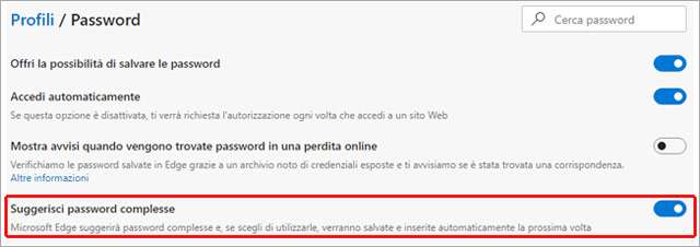 Il browser Edge suggerisce password efficaci durante la creazione degli account