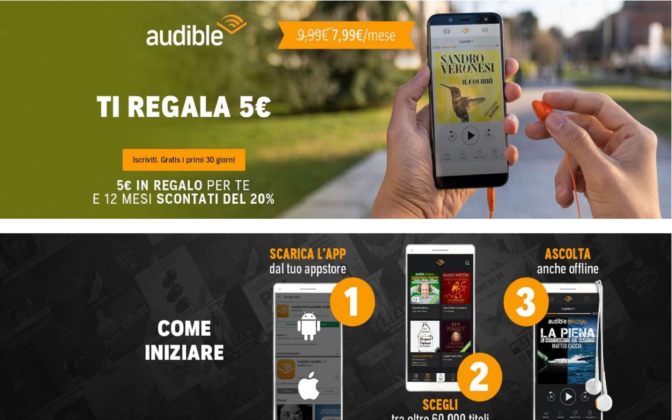 Audible gives a 5 euro discount voucher to new members Audible gives a 5 euro discount voucher to new members
