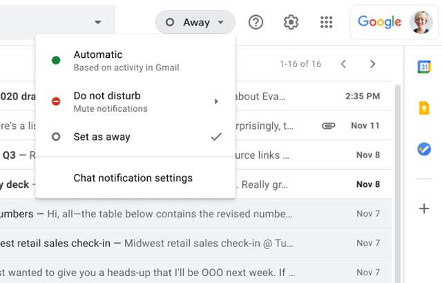 Lo stato della chat in Gmail