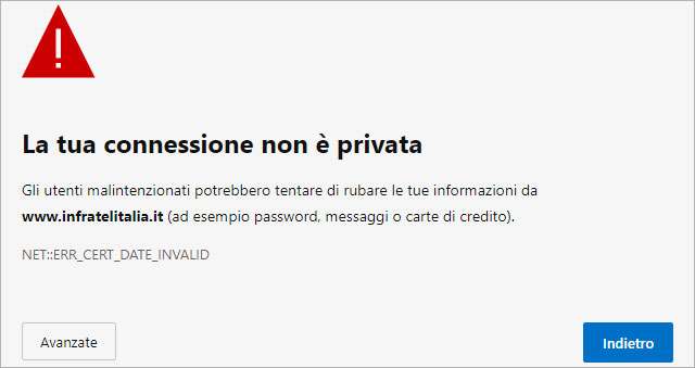 Infratel: certificato scaduto sul sito