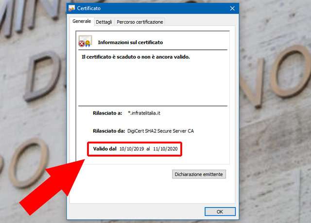 Infratel: certificato scaduto sul sito