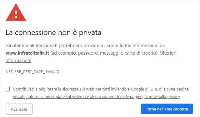 Infratel: certificato scaduto sul sito