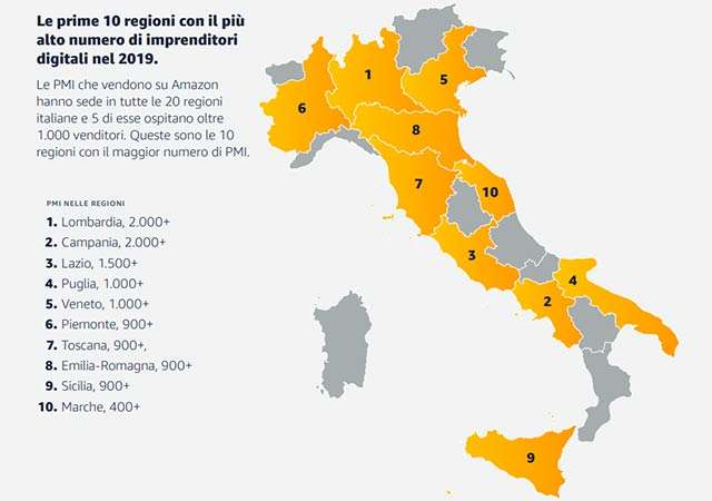 La diffusione sul territorio italiano delle PMI presenti su Amazon
