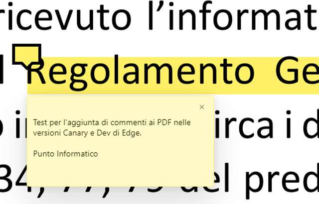 Il browser Edge permette di aggiungere commenti ai documenti PDF