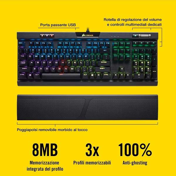 Set Di 10 Tasti Di Ricambio Per Tastiere Meccaniche Corsair K70, K65, K95, STRAFE - Profilo OEM, Layout ANSI, Colori Rosso E Grigio