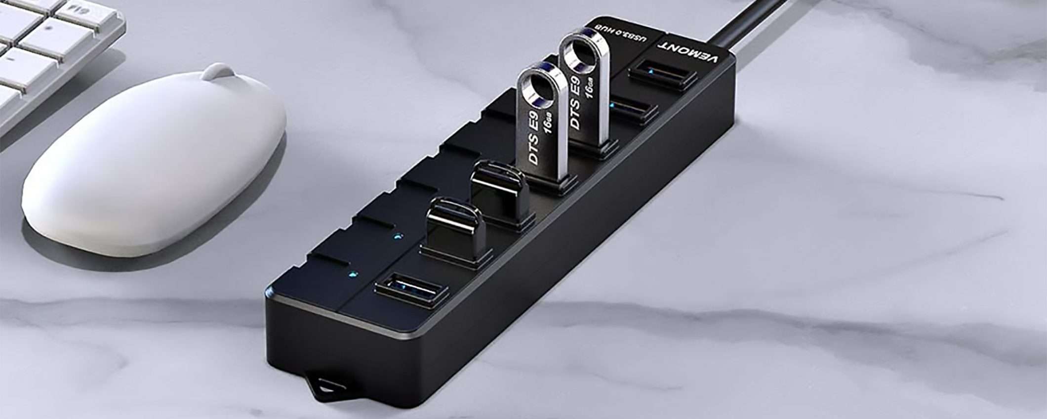 Hub USB 3 con sette porte e interruttori a -20%