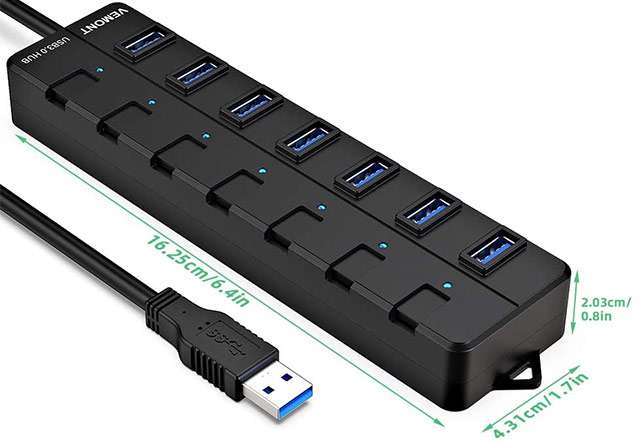 Lo hub USB 3.0 di VEMONT con interruttore per ogni porta