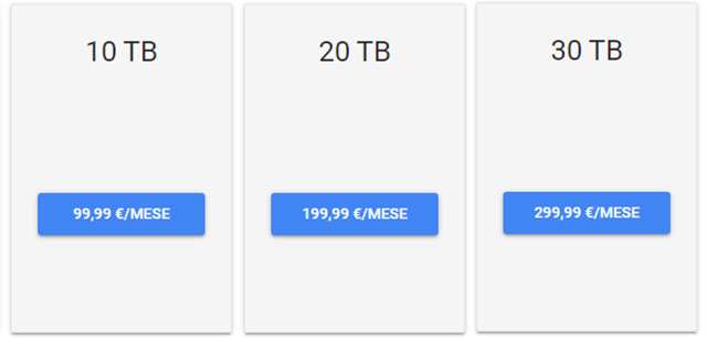 Google One: i prezzi degli abbonamenti da 10, 20 e 30 TB