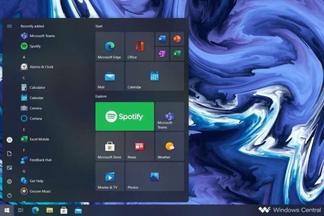 Windows 10 Sun Valley menu Start
