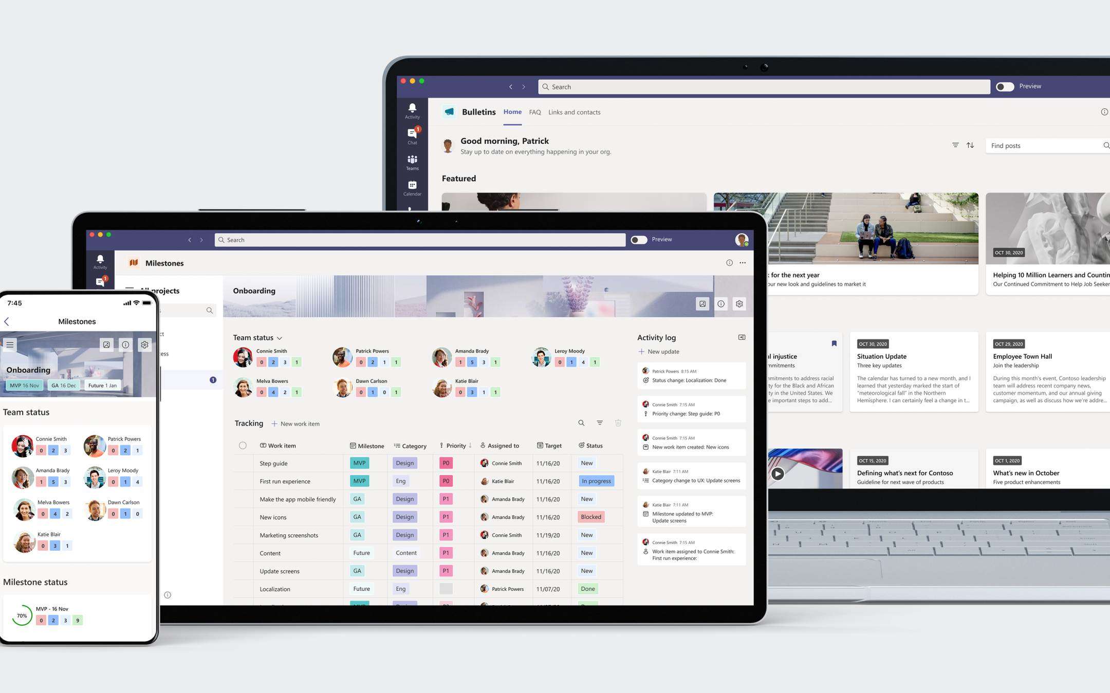 Microsoft Teams: new Bulletins and Milestones apps