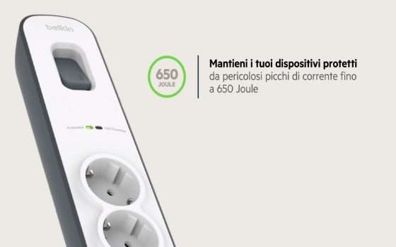Ciabatta Belkin 8 schuko + 2 USB protette in offerta