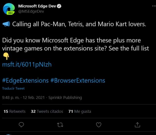 Tweet @MSEdgeDev