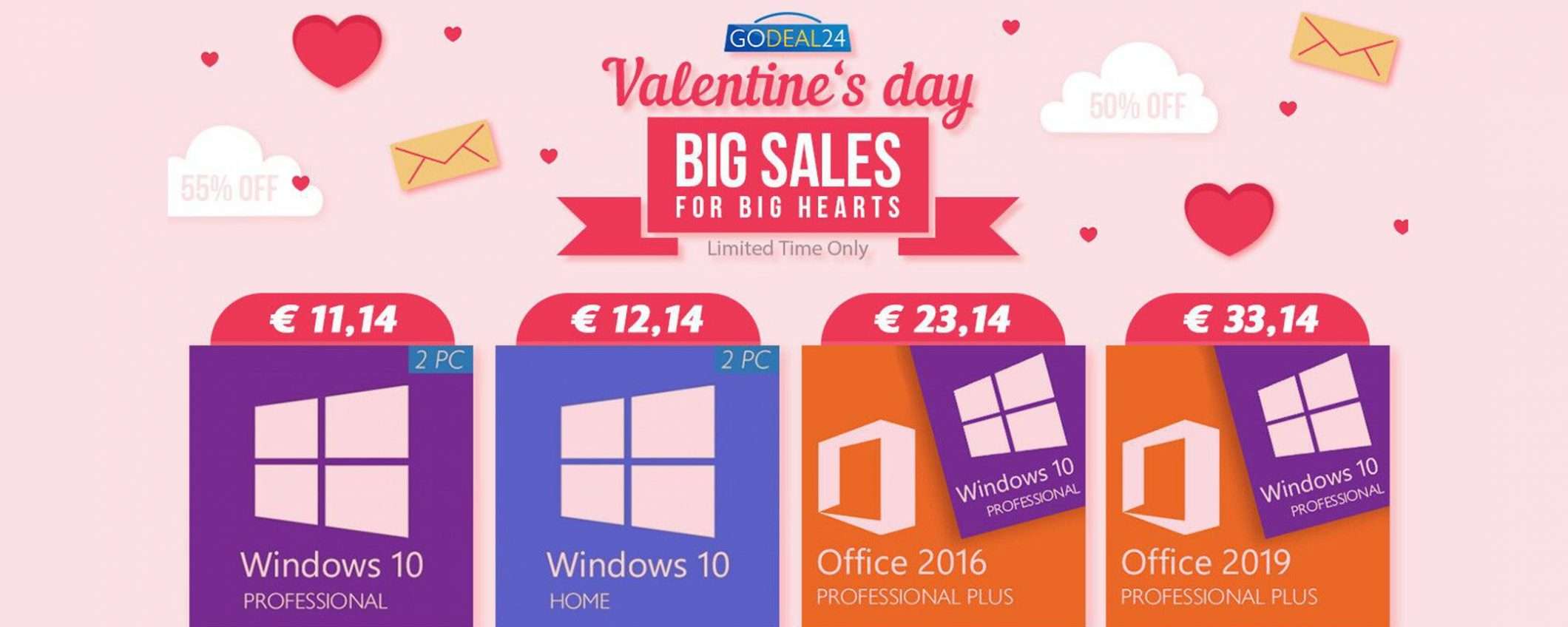 Office a 15€, Windows 10 a 5€: GoDeal24 per San Valentino