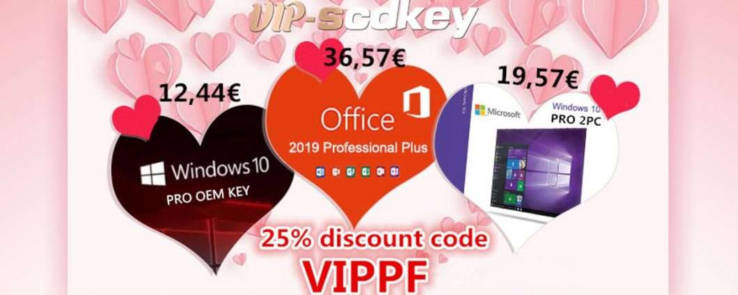 San Valentino SCDkey: Windows 10 Pro 12€, Office 2019 36€