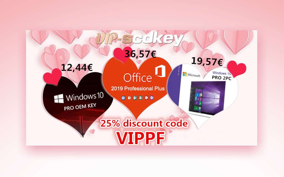 San Valentino SCDkey: Windows 10 Pro 12€, Office 2019 36€