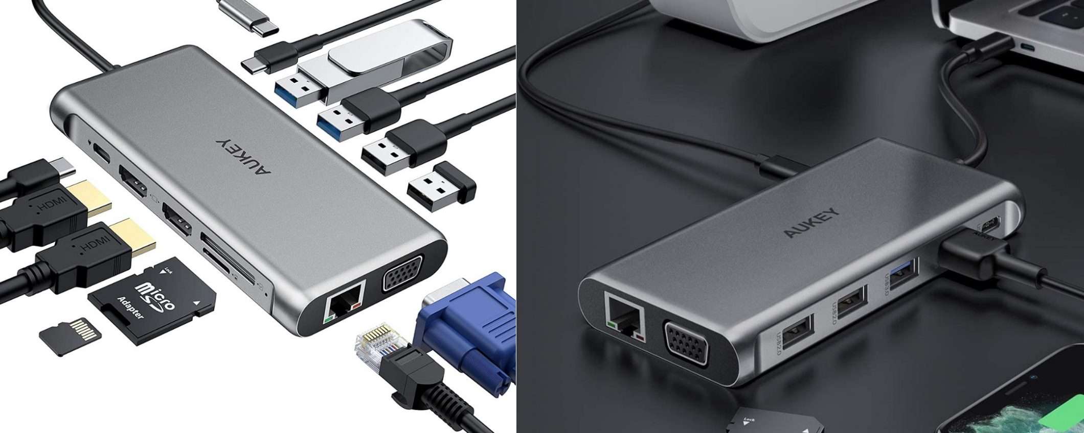 HUB USB-C Aukey triplo monitor scontato di 20 euro