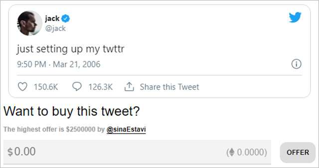 Il primo tweet di Jack Dorsey in vendita come NFT