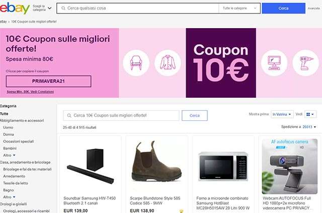 La promozione primaverile di eBay: un coupon sconto dal valore di 10 euro