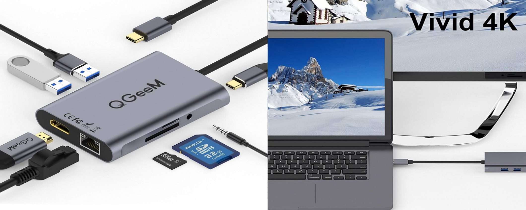 HUB USB-C HDMI 4K RJ45 e PD a meno di 30 euro