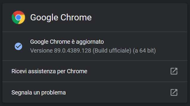 L'aggiornamento di Chrome alla versione 89.0.4389.128 su Windows, macOS e Linux