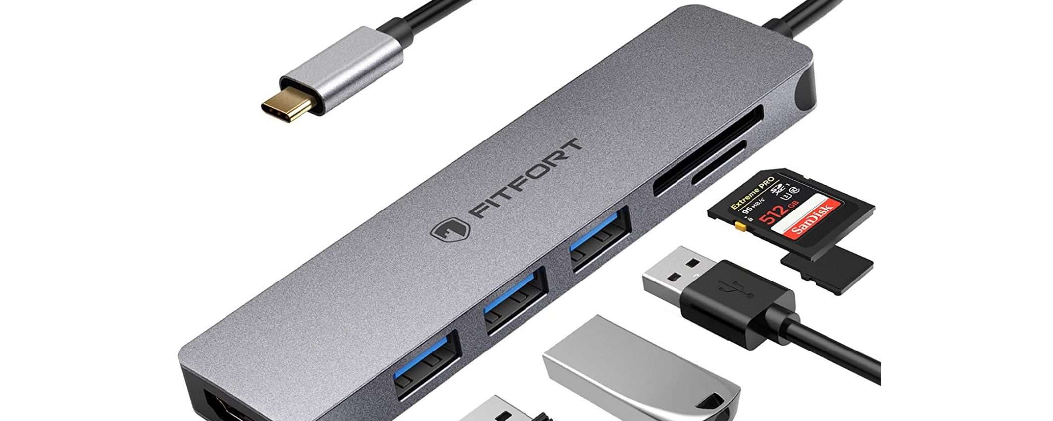 HUB USB-C 7 in 1 con HDMI 4K a meno di 20 euro