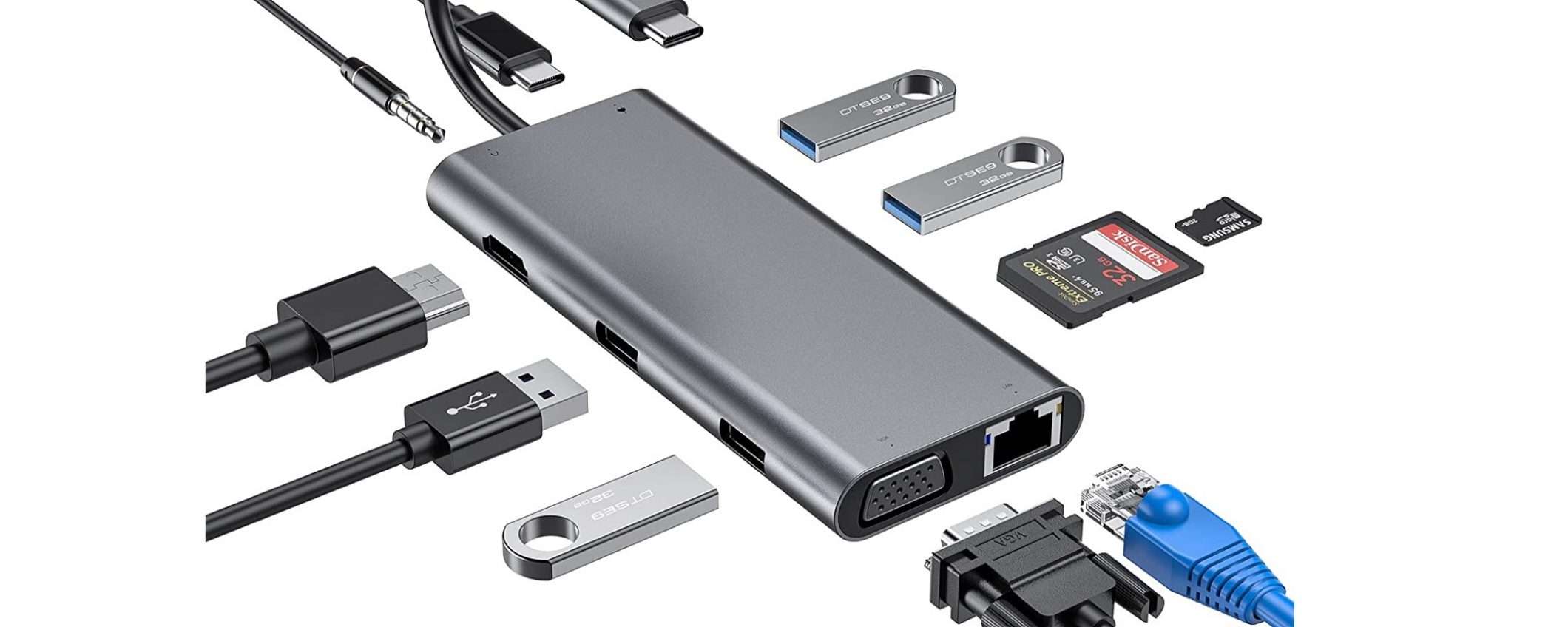 HUB USB-C 11 in 1 HDMI 4K per Mac e PC in offerta
