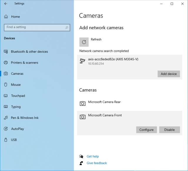 Windows 10 Camera settings