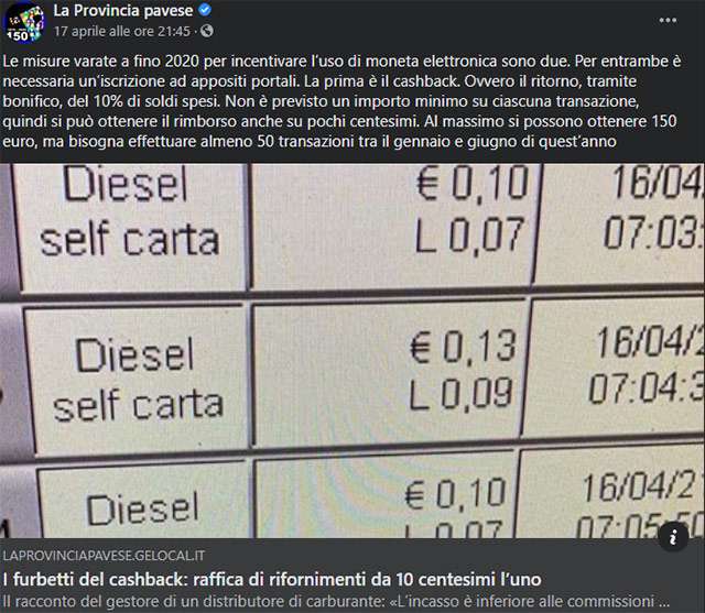 La Provincia Pavese: un altro furbetto del Super Cashback in azione a Mortara