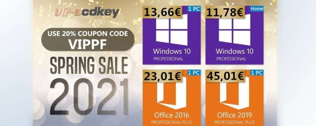 VIP-SCDkey: Office 2016 solo 23€ e Windows 10 PRO 13€