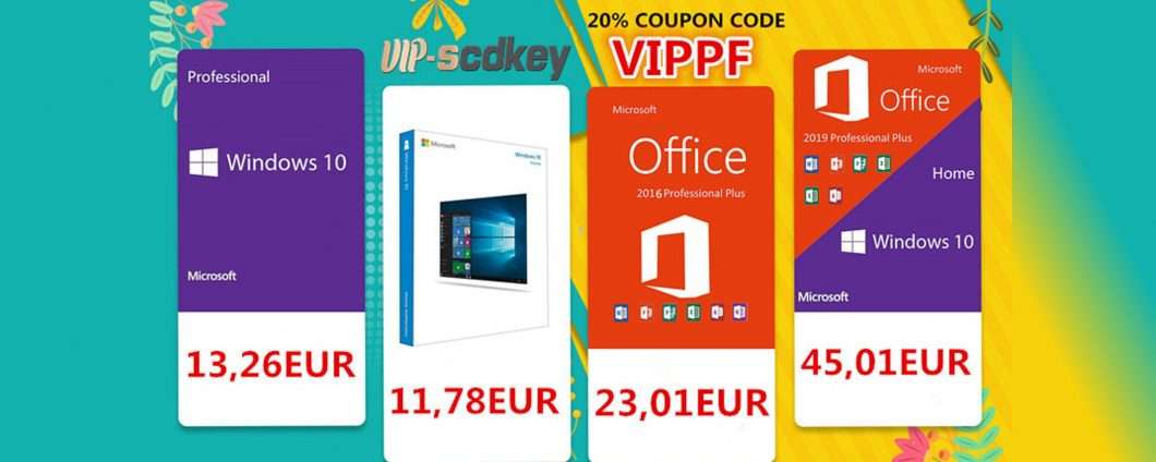 VIP-SCDkey sconti d'Aprile: Windows 10 PRO 13€, Office 2016 23€