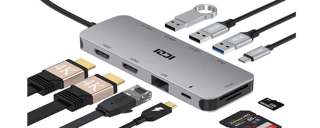 HUB USB-C doppia 4K 60Hz e 2 Type-C in offerta