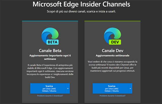 Il browser Microsoft Edge su Linux, disponibile nelle versioni Beta e Dev