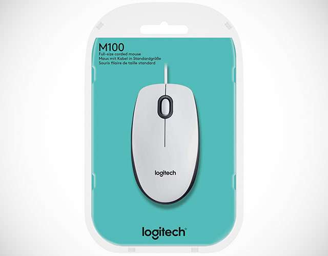 Il mouse Logitech M100 nella sua confezione
