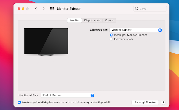 Espejo de pantalla del sidecar de MacOS 