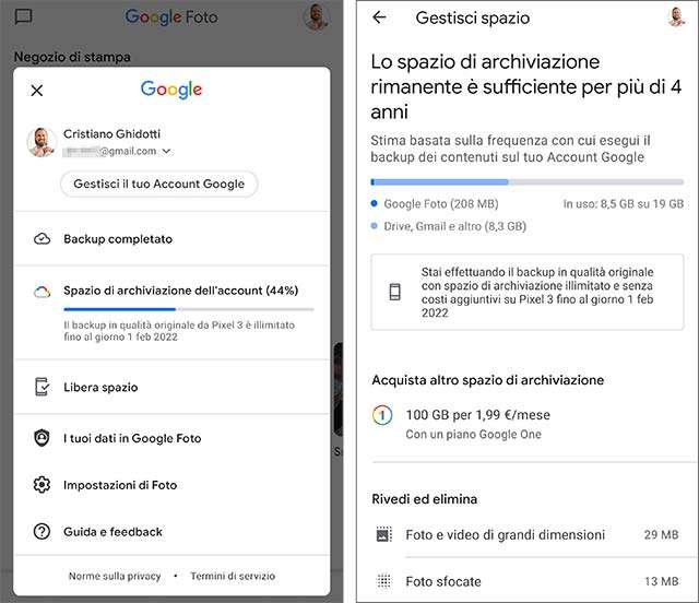 Google Foto: il backup di immagini e video pesa sulla quota di storage