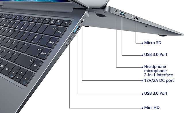 Il laptop Jumper ‎EZbook X3: le porte di connessione