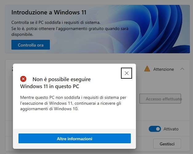 Non compatibile con Windows 11