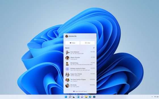 Windows 11: anteprima della chat di Teams