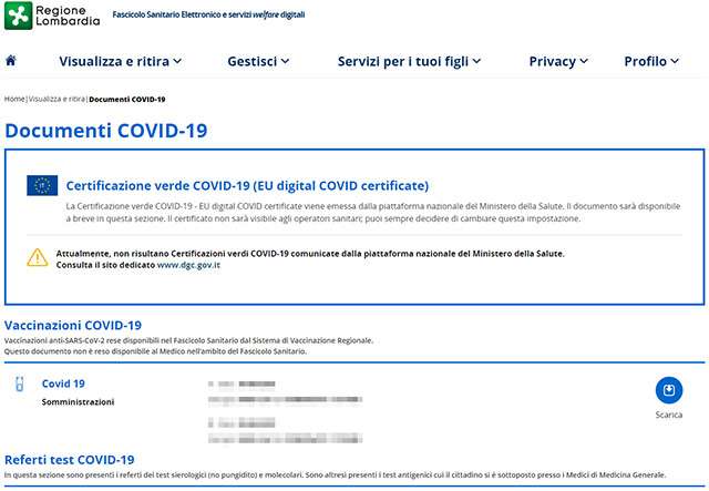 I documenti relativi a COVID-19 nel Fascicolo Sanitario Elettronico della Regione Lombardia