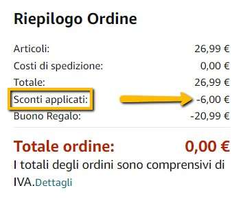 Amazon, sconto da 6 euro