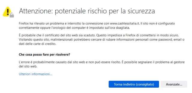 Italia Cashless - certificato scaduto