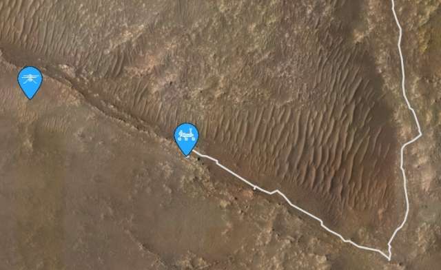 Posizione Perserverance e Ingenuity