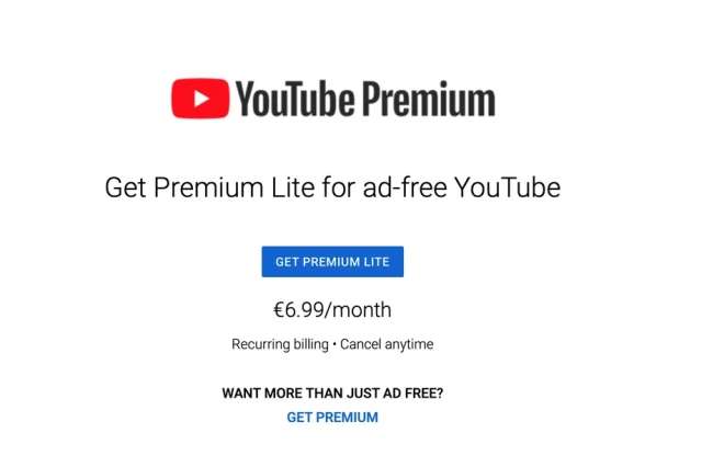 YouTube Premium Lite banner
