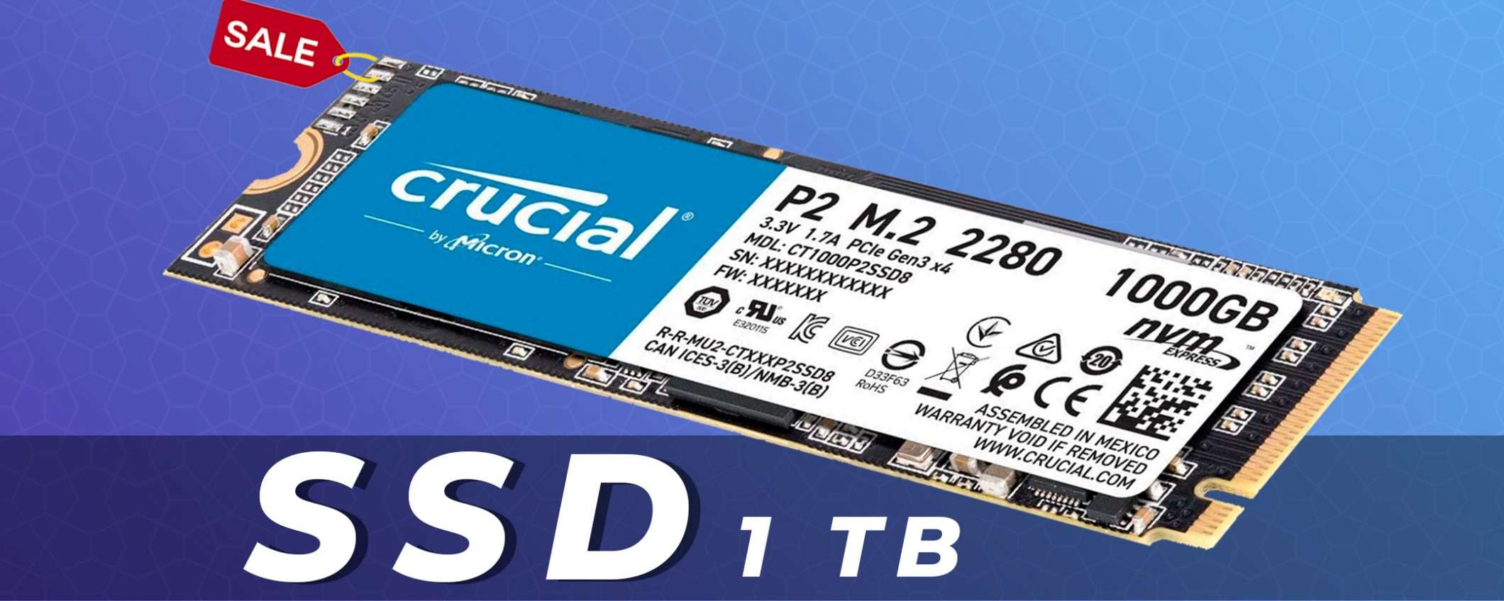 Crucial P2: SSD NVMe da 1TB scontato del 31% | Offerte Amazon