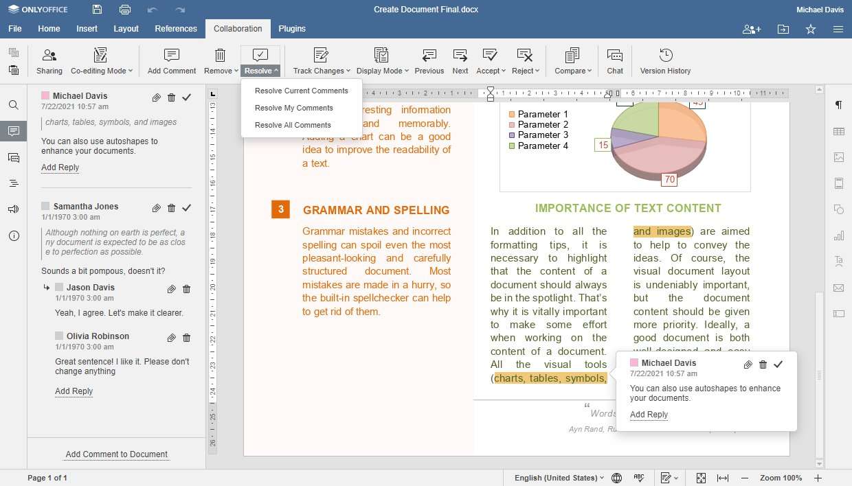 OnlyOffice Docs 6.4 - Commenti e collaborazione